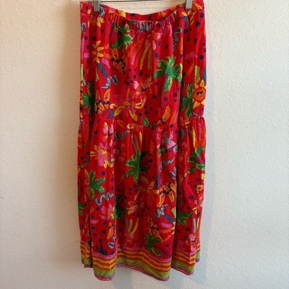 Maison D Amelie Paris Linen Rayon Blend Midi Maxi Skirt Tiered Sun Tropical - Picture 1 of 7